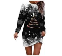 Générique Robe Noel Femme NoëL Pull Noël Femme Verre À Vin Imprimé Réveillon Noel Robe Sweat à Capuche Chaud Long Hiver Longue Sweatshirt Longue Robes Pulls Taille Hiver Robes