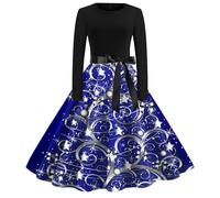 Générique Robe Noel Femme Robe De Noel Chic Et Elegant Manches Longues De Soiree Cocktail Imprimées Noël 1950er Swing Hepburn Noël Rockabilly Vintage Christmas Dress Costume Père
