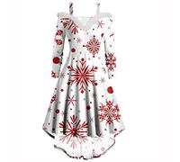Générique Robe NoëL Femme, Soirée Femme Polyester Cocktail Col V Le Printemps Soiree À Basque Confortable Chic Doux à Plusieurs Niveaux Flocon de Neige Manche Longue Club Blanc XXL