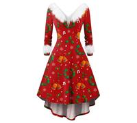 Générique Robe Noel Femme Verte Longues Manches Reveillon Velour Chic Fete Sexy Chaude Petite Robe Noire Manche Gala Tenue Christmas Renne Lutin de Deguisement Noel Tenue Noël Femme S