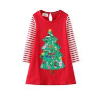 Générique Robe Noel Fille - Robe Fille Noel Robe de Noël à Manches Longues pour Petite Fille Automne-Hiver décontractée Basique Tunique Chemise (Red 5-6Years)