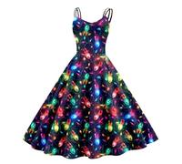 Générique Robe Noël - Robe de soirée de Bal de Fin d'année rétro sans Manches Longueur Genou Coupe trapèze Style évasé pour Femme (Dark Purple XL)