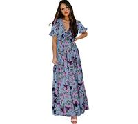 Générique Robe Noir Coupe Droite Amincissant Grande Jupe Ample imprimée Robe à Manches Courtes Jupe Transparente Noire (Blue, L)