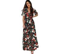 Générique Robe Noir Coupe Droite Amincissant Grande Jupe Ample imprimée Robe à Manches Courtes Jupe Transparente Noire (Black, XL)