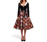 Générique Robe Noire Femme Chic Fête Reveillon Hiver Orientale Tenue Vintage Bustier Grande Taille Lumineux Fete Trapeze Manche Robe Mère Noel Femme Lutin Dentelle Costume Mère Noel XXL