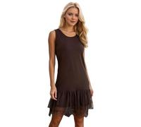 Générique Robe Nuisette éLéGante à Bordure en Dentelle Robe Dentelle Col Rond Robe Courte Fluide sans Manche De Mariage Robes des Femmes Et Elegant