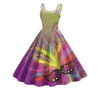 Générique Robe nuisette imprimée masque de carnaval Robe Paillette Femme Robe Femme Chic et Elegant Imprimé Fleuri Nuisette Mi-Longue Élégant Casual Été Costumes de Carnaval