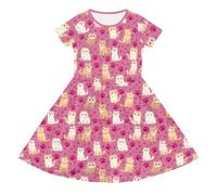 Générique Robe Orientale Fille Robe décontractée à Manches Courtes imprimée de Dessins animés pour Petites Filles,idéale au Quotidien et Confortable pour l'été.