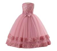 Générique Robe Orientale Robe de soirée Princesse à Paillettes et nœud pour Fille,Manches Longues,idéale pour Un Anniversaire,Un Concours ou Une représentation sur scène