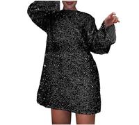 Générique Robe Paillette Femme Manche Longue Dos Papillon Robe Courte Sexy Chic Adolescente Soiree Robes Sequines Femme Longueur Genoux midi Robes Femmes d été solds décontractée Loisirs (Black, L)