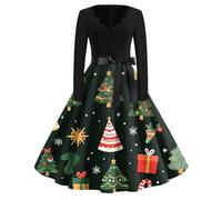 Générique Robe Paillette Femme Mere Noel Sexy Manche Longue Sapin Tenue Noël Vintage Haut Moche Grande Taille Laine Velours Cadeau Deguisement Jour De L'an Costume 2#Vert foncé XL