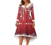 Générique Robe Pere Noel Femme Velours Deguisement Paillette Ecossaise Robe Rouge Femme Santa Costume Mariage Renne Elegant Élégante Réveillon Soiree Fête Manche Tenue Sexy Noel XL