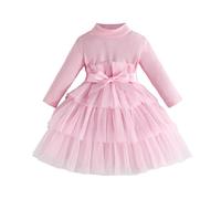 Générique Robe Petite Fille Robe élégante à Manches Longues,col Montant et Volants,Couleur Unie,pour Fille,idéale pour Une fête d'automne.