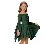 Générique Robe Pirate pour Fille Manches Evasées Robe avec Volants et Epaules Classique Couleur Unie Médiéval Victorien Pirate Robes Décontracté Confortable Robes pour La Vie Quotidienne