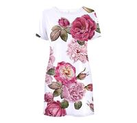 Générique Robe Plage Femme Femmes Robe d'été à Manches Courtes col Rond Robe Mini balançoire Robe élégante Plage Boho t-Shirt Robe d'été