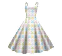 Générique Robe Plage Robe rétro à imprimé de Pâques pour Femme,Style trapèze Sexy,avec Fermeture éclair latérale,idéale pour Les fêtes,Les Vacances ou Tenues décontractées.