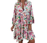 Générique Robe Polka Dot Col V Lâche Manches 3/4 Imprimé Mi-Longue Décontracté Manche Courte Robes Ete Plage Femme Sexy Chic Léopard de Bohème Élégant (Multicolore, 5XL) 5#jaune