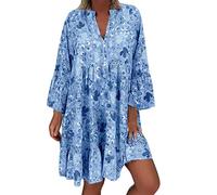 Générique Robe Polka Dot Col V Lâche Manches 3/4 Imprimé Mi-Longue Robe Décontracté Manche Courte Robes Ete Plage Robe Femme Sexy Chic Léopard Robe de Plage Bohème Élégant Robe