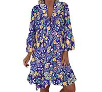 Générique Robe Polka Dot Col V Lâche Manches 3/4 Imprimé Mi-Longue Robe Décontracté Manche Courte Robes Ete Plage Robe Femme Sexy Chic Léopard Robe de Plage Bohème Élégant Robe