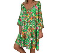 Générique Robe Polka Dot Col V Lâche Manches 3/4 Imprimé Mi-Longue Robe Décontracté Manche Courte Robes Ete Plage Robe Femme Sexy Chic Léopard Robe de Plage Bohème Élégant Robe