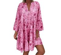Générique Robe Polka Dot Col V Lâche Manches 3/4 Imprimé Mi-Longue Robe Décontracté Manche Courte Robes Ete Plage Robe Femme Sexy Chic Léopard Robe de Plage Bohème Élégant Robe