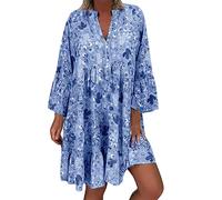 Générique Robe Polka Dot Col V Lâche Manches 3/4 Imprimé Mi-Longue Robe Décontracté Manche Courte Robes Ete Plage Robe Femme Sexy Chic Léopard Robe de Plage Bohème Élégant Robe