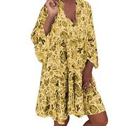 Générique Robe Polka Dot Col V Lâche Manches 3/4 Imprimé Mi-Longue Robe Décontracté Manche Courte Robes Ete Plage Robe Femme Sexy Chic Léopard Robe de Plage Bohème Élégant Robe