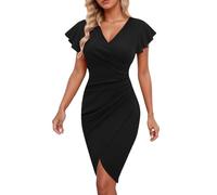 Générique Robe Portefeuille Femme élégante col V décontractée Manches Volants mi-Longue Cocktail soirée Travail Formelle Moulante Parfaite Occasions spéciales (Black, L)