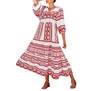Générique Robe Portefeuille Maxi Décontractée Femmes Mode Robes Boho Imprimer Demi Manches Robe V Cou Sangle Robe Lâche Splice Robe Longue Robe De Vacances Robe Vintage Droite