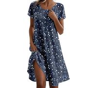 Générique Robe Portefeuille, Plage Chic et Elegant Fluide Robe Légère Décontracté Bohème Grande Taille Tenue Ete Mi Longue Fleurie Dress, Dark Blue, 4XL