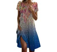 Générique Robe Portefeuille Robe mi-Longue à imprimé Floral,col Rond et Manches Courtes pour Femme(Multicolour,XXL)