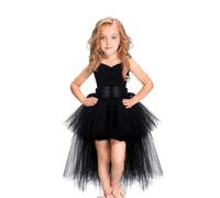 Générique Robe pour Fille Festive à Manches Longues Tulle Rose Et Maille Fête Asymétrique pour Enfant Robes De Demoiselle d'honneur Communionrobe