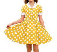 Générique Robe pour Filles avec Nœud et Ceinture à Col, Style Rockabilly, pour Anniversaire de Jeu pour Enfants Style Années, avec Col Corset et Couleurs Contrastées, pour Fille (Yellow, 5-6 Years)