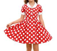 Générique Robe pour Filles avec Nœud et Ceinture à Col, Style Rockabilly, pour Anniversaire de Jeu pour Enfants Style Années, avec Col Corset et Couleurs Contrastées, pour Fille (Red, 9-10 Years)