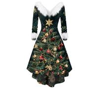 Générique Robe pour Noel Femme Robe de Fete Tenue Noel Sexy Et Glamour Nuit Et Elegante d'hiver Grande Taille Deguisement Renne de Soirée Élégant Vintage Tenue Mère Noël Sexy Vert foncé S