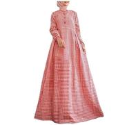 Générique Robe Priere Musulmane Femme - Robe Musulmane Robe à Carreaux rétro pour Femme Gilet à Carreaux Jupe Robe du Milieu de Dubaï (Red S)