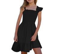 Générique Robe Princesse Ado Fille été sans Manches, Robes d'été pour Filles élégantes, Robes à Smocks sans Manches avec Poches Pratiques, Mode enfantine Estivale Tendance et Confortable