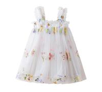 Générique Robe Princesse Fille à Bretelles et Fermeture à Nœud - Jupe Bouffante en Tulle délicat, idéale pour Mariage, Anniversaire ou comme Robe de Demoiselle d'honneur.(Blanc,4-5 Ans)