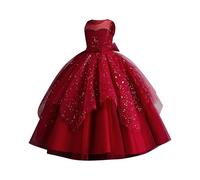 Générique Robe Princesse Fille Robe Courte Fille Princesse en Dentelle à nœud perlé en Tulle sans Manches avec Style Formel pour Les Mariages et Les bals de fête