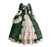 Générique Robe Princesse Lolita Col Carré Manches Longues, Robe à Volants Dentelle avec Nœud, Costume Soubrette pour Fête, Anniversaire, Spectacle et Carnaval