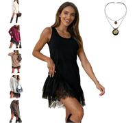 Générique Robe pull à bordure en dentelle, robe nuisette élégante à bordure en dentelle avec pull, ensemble pulls à col roulé et mini-robe pour femme (Black inner layer,XL)