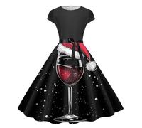 Générique Robe Pull De Noel Déguisement Noël Femme Réveillon Hiver Femmes Soirée Rockabilly Vintage Années 50s Manches Longue Costume Père Grande Taille Chic Vêtements Automne Laine o-Le Noir XXL