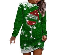 Générique Robe Pull De Noel Femme Impression De Verre À Vin De Noël Robe Femme Motif Robes Midi Confortable Et Douce Noels Hiver Imprimé Moche Femmes Longue Robes Pull