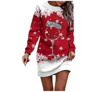 Générique Robe Pull De Noel Femme Impression De Verre À Vin Noël Robe Noels Femme Motif Robes Midi Confortable Et Douce Décontractée Col Rond Robes Femmes Chic Et Elegant Noels Femmes Automne Hiver