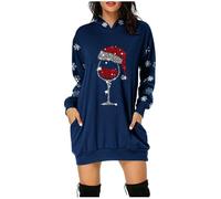 Générique Robe Pull De Noel Femme Impression De Verre À Vin Noël Robe Noels Femme Motif Robes Midi Confortable Et Douce Décontractée Col Rond Robes Femmes Chic Et Elegant Noels Femmes Automne Hiver