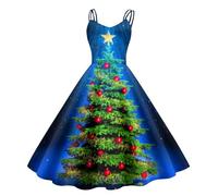 Générique Robe Pull De Noel Noël Femme Vêtements pour Femmes Hiver Grande Taille Laide Imprimée Noire Cocktail Et Fête À Manches Longues Sapin Chic Sexy 6-Bleu S