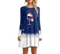 Générique Robe Pull De Noel Sweat Femme Sapin Noël pour Hiver Winter Dress Laide Imprimée Noire Cocktail Et Fête Women's Christmas Manche Longue Bleu #1 XXL