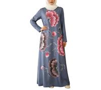 Générique Robe Pull élégante pour Femme Musulmane à col Rond avec imprimé Floral Poches intégrées et Style Moyen pour Une Tenue Modeste Confortable (Grey, L)
