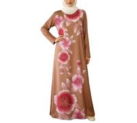 Générique Robe Pull élégante pour Femme Musulmane à col Rond avec imprimé Floral Poches intégrées et Style Moyen pour Une Tenue Modeste Confortable (Khaki, L)