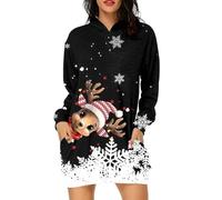 Générique Robe Pull Femme Ample Pullover Tricot Robe De Noël Long, Sweat-Shirt à Capuche Design imprimé Motifs festifs idéal Automne Hiver pour Soirée Noël, Réunion Amicale, Weekend, Cadeau Festif